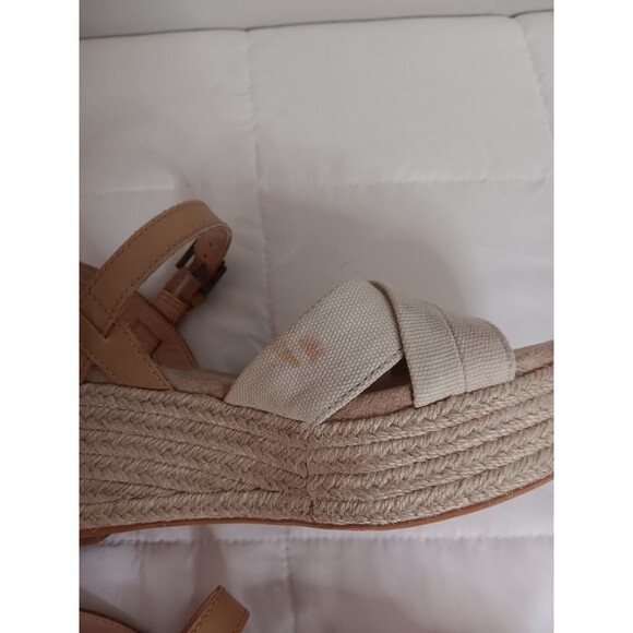 Toms Espadrille Wedge Heels Tan Crossover Open Toe Sz 6.5 - Picture 7 of 8